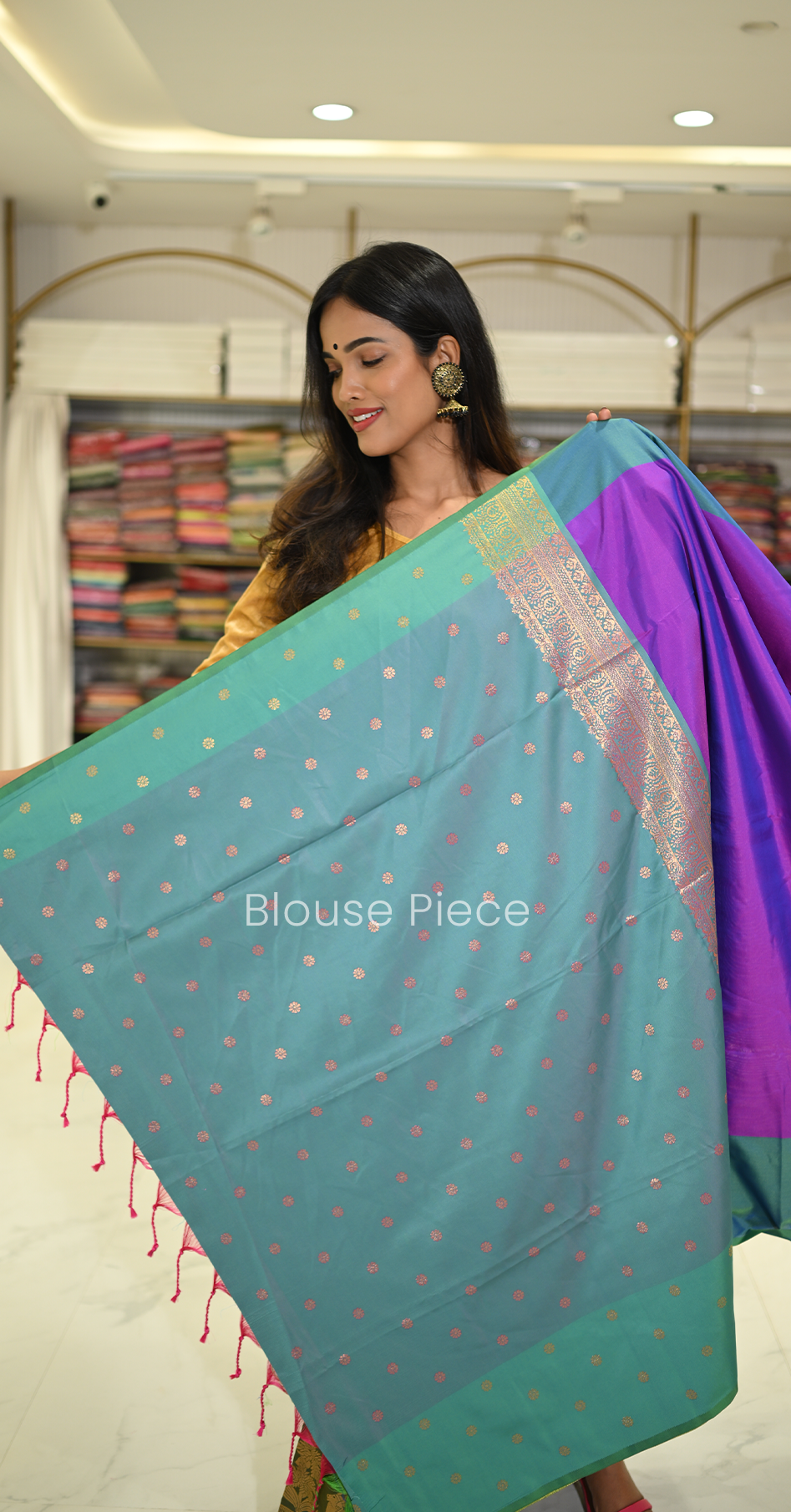 Purple Blue Pichwai Satin Silk Banarasi Saree