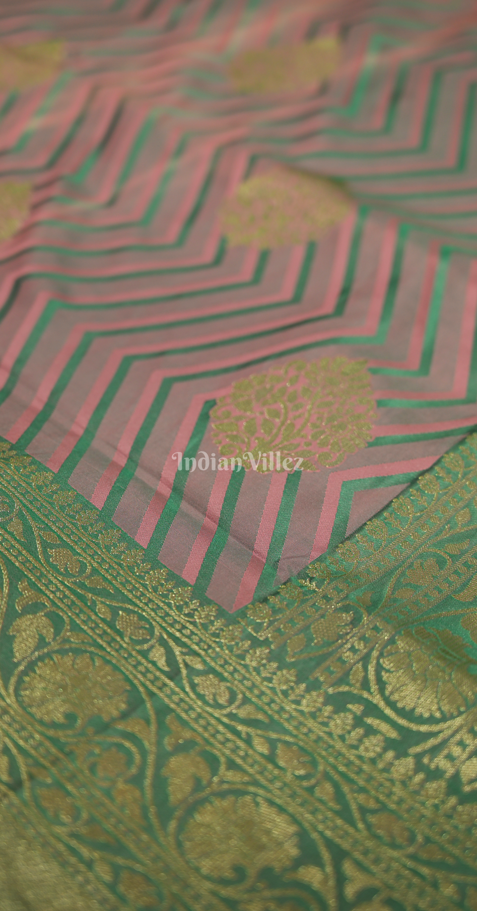 Pink Turquoise Two Tone Leheriya Banarasi Satin Silk Saree