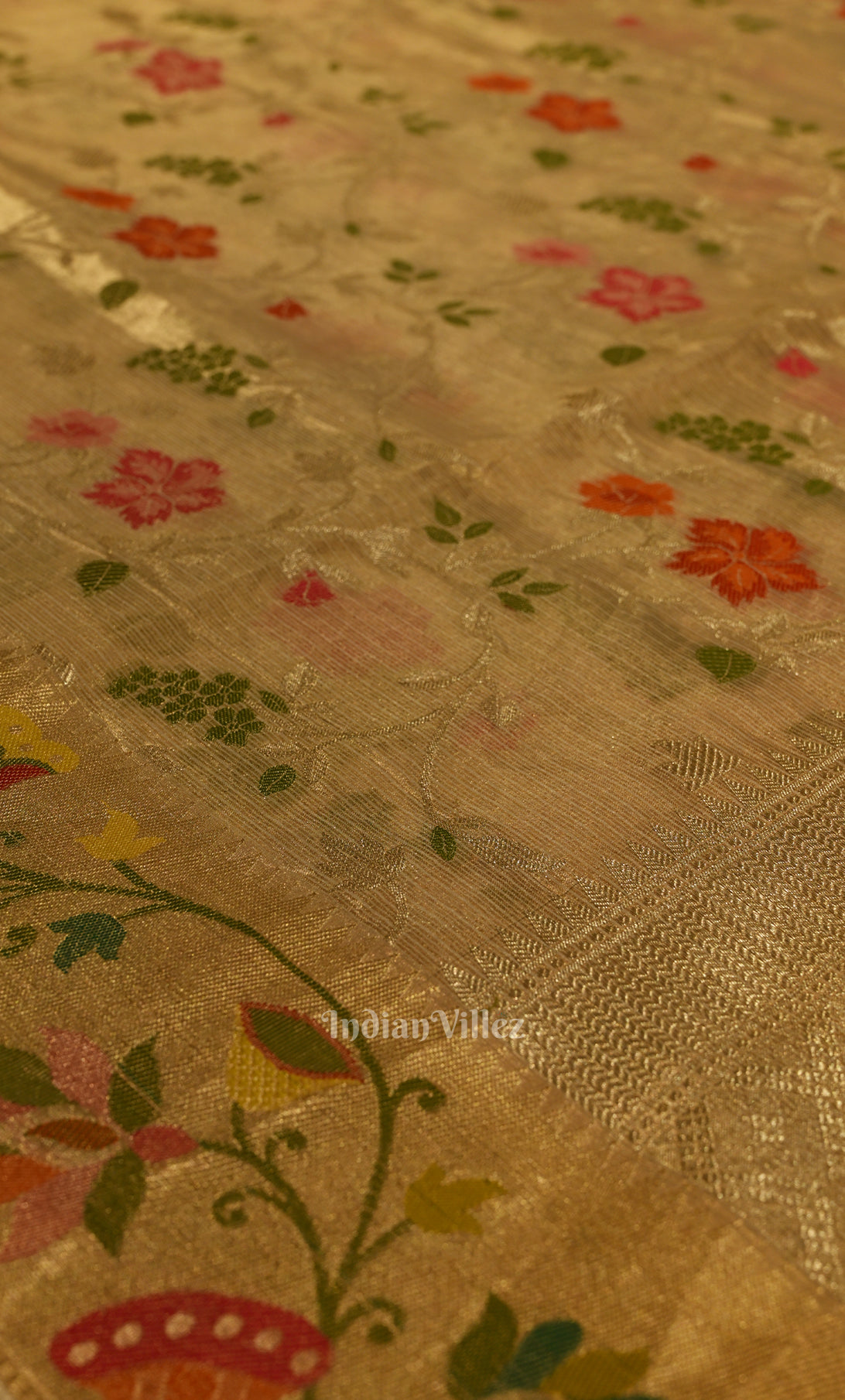 Golden Floral Jaal Pure Katan Silk Banarasi Saree 