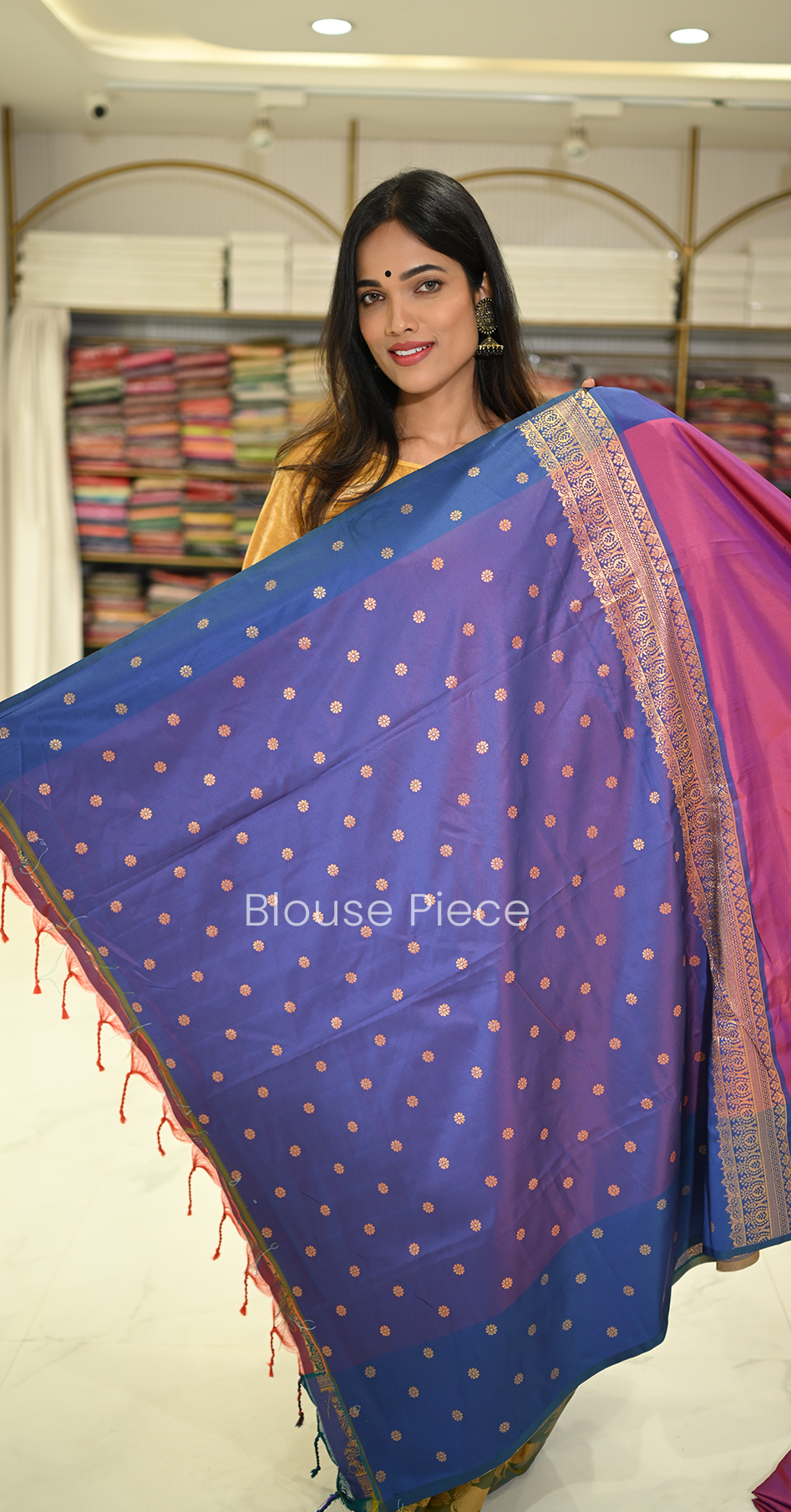 Magenta Pink Blue Pichwai Satin Silk Banarasi Saree