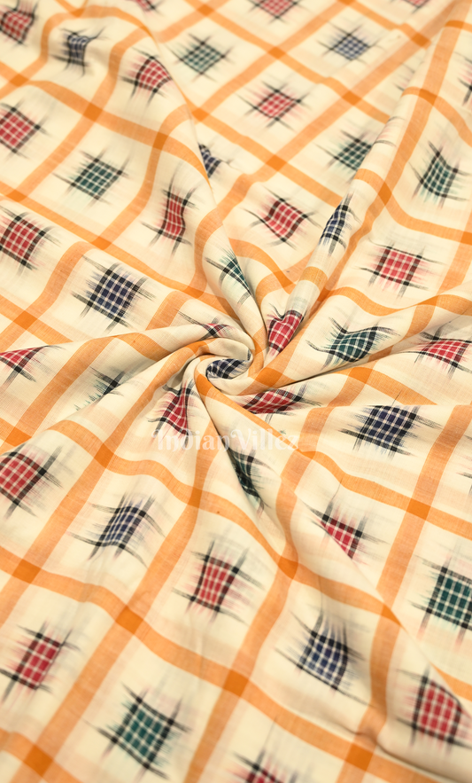 Cream Yellow  Ashwini Odisha Ikat  Sambalpuri Cotton Fabric
