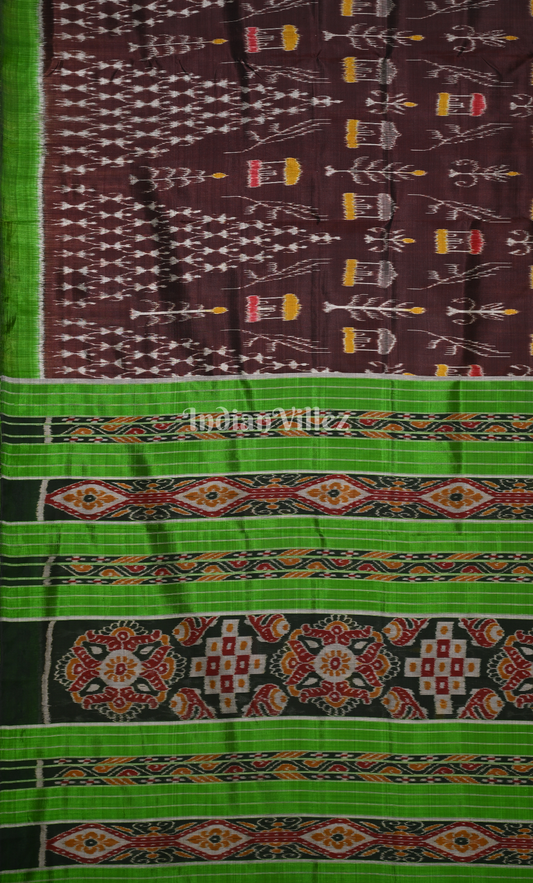 Coffee Green Tribal Theme Odisha Ikat Contemporary Designer Silk Saree