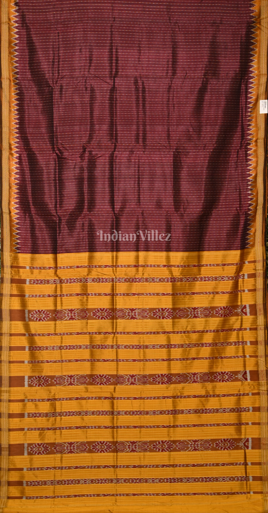 Coffee Mustard Yellow Stripe Odisha Ikat Khandua Silk Saree with Blouse Piece