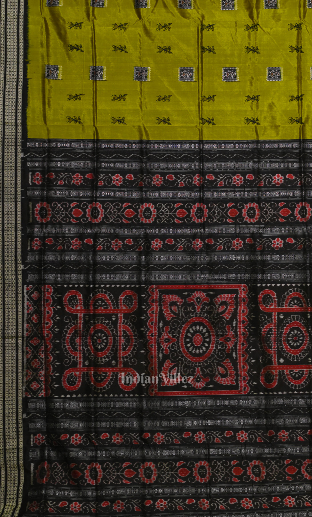 Mehendi Green Black Tribal Theme Sambalpuri Silk Saree 