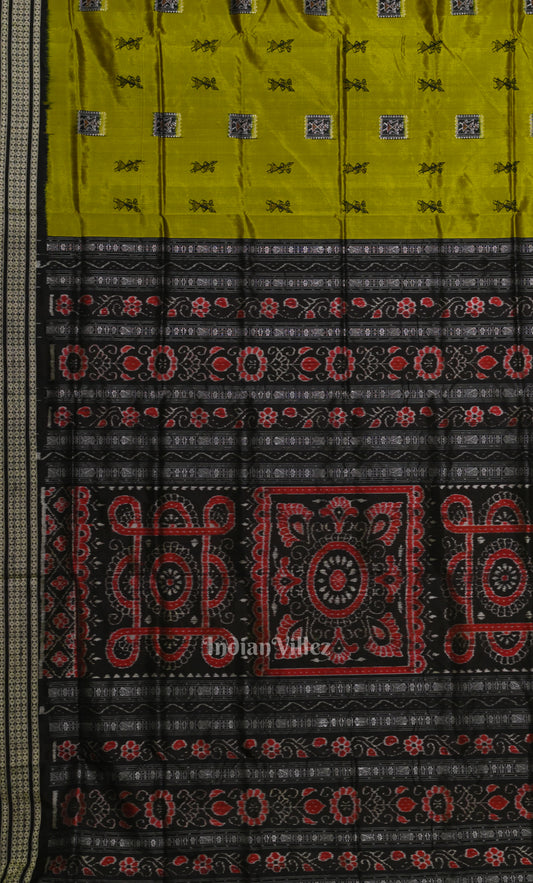 Mehendi Green Black Tribal Theme Sambalpuri Silk Saree 