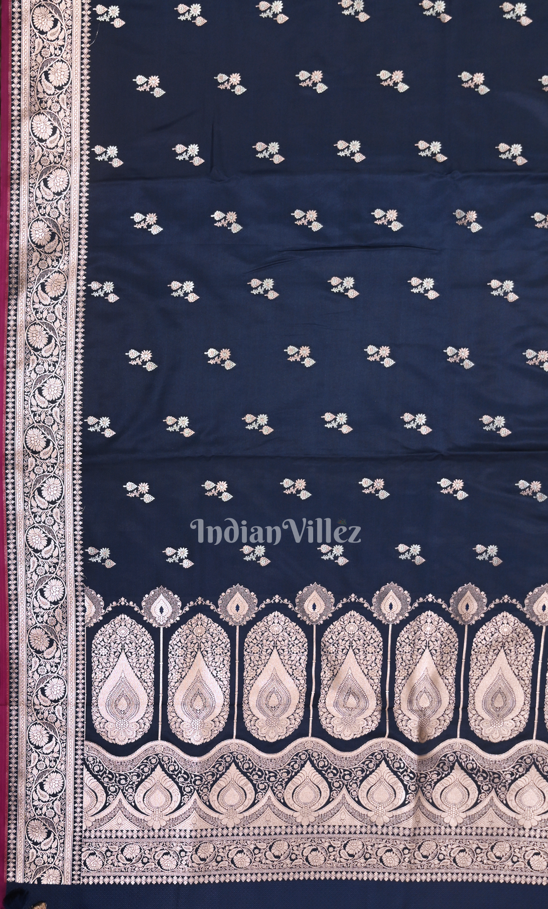 Blue Pink Pure Mashru Satin Silk Banarasi Saree 