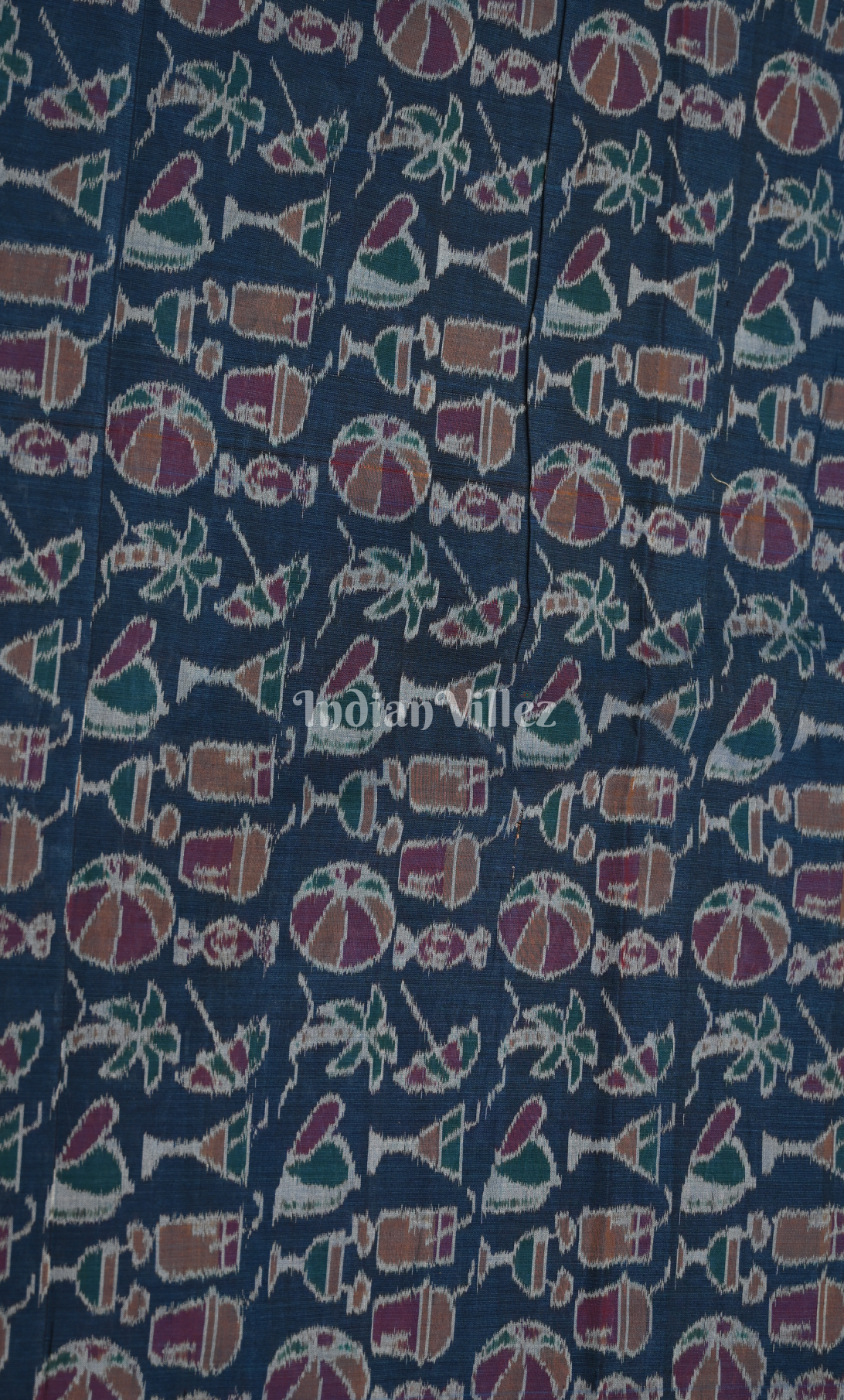 Navy Blue Red Odisha Ikat Sambalpuri Dress Set & Dupatta 