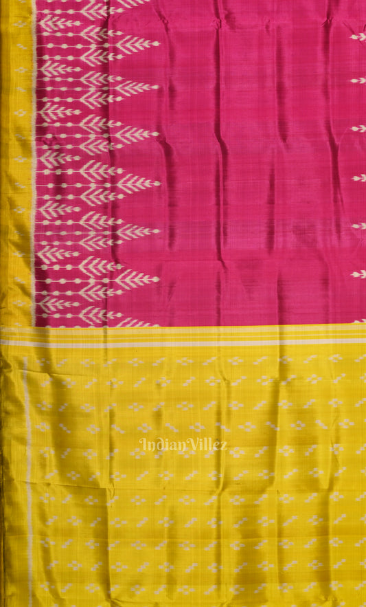Rani Pink Yellow Odisha Ikat Contemporary Designer Silk Saree