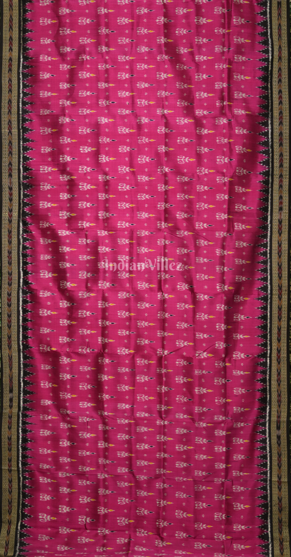 Magenta Pink Black Tribal Motif Odisha Ikat Khandua Silk Saree 