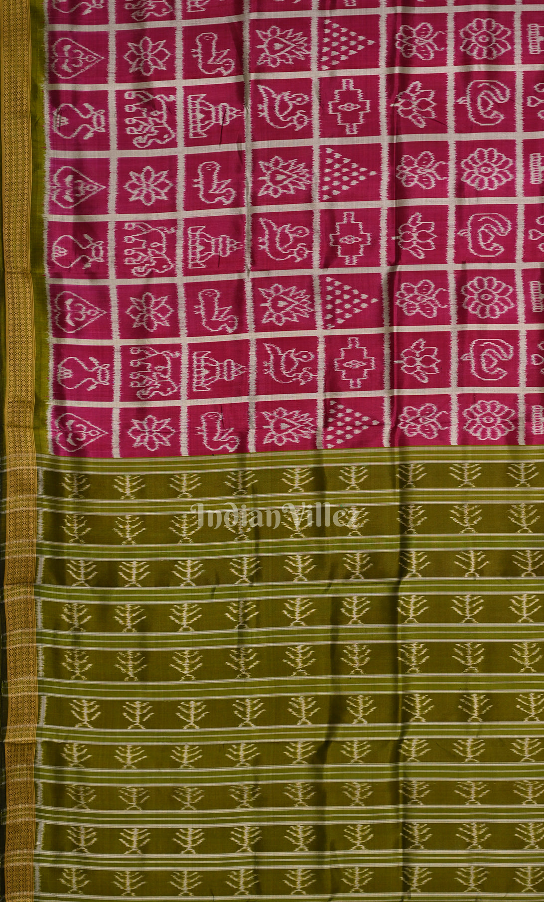 Magenta Pink Green Nabkothi Odisha Ikat Sambalpuri Silk saree