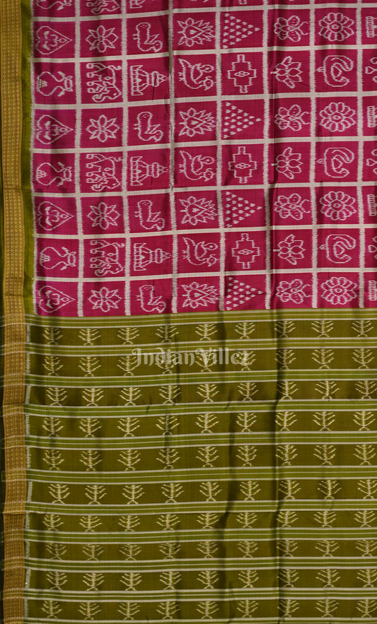 Magenta Pink Green Nabkothi Odisha Ikat Sambalpuri Silk saree