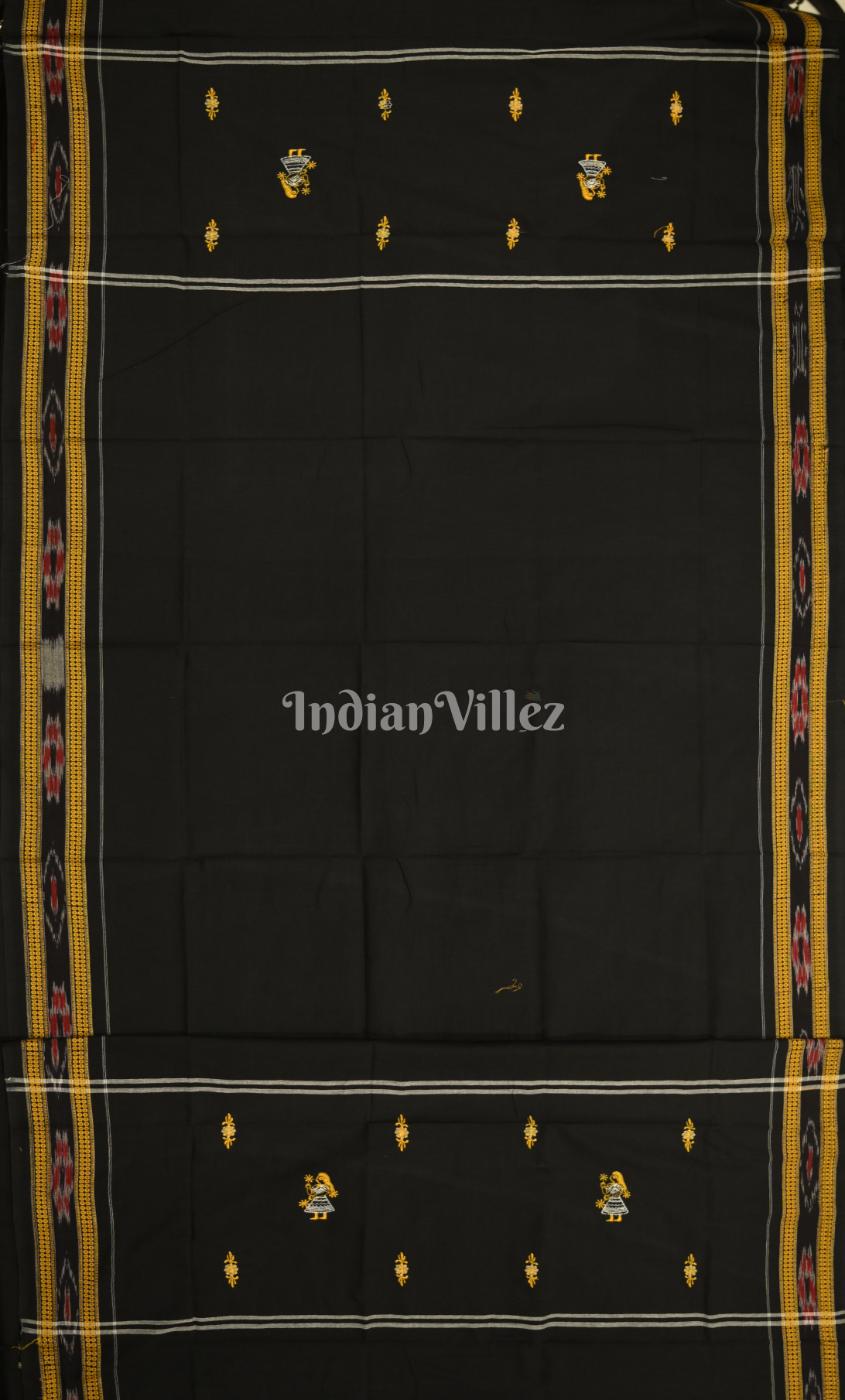 Yellow Black Doll Odisha Ikat Sambalpuri Cotton Dress set with Dupatta 