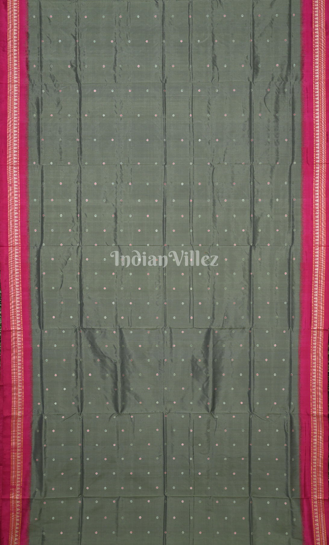Graphite Grey Pink Buti Design Odisha Ikat Contemporary Silk Saree with Dongaria Anchal