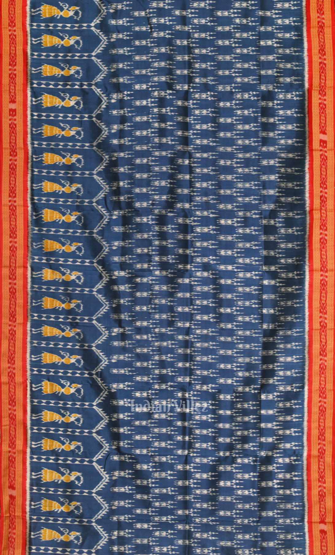 Light Blue Red Tribal Theme Odisha Ikat Khandua Silk Saree 