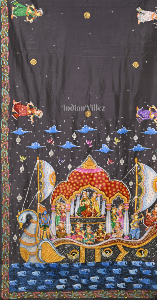 Grey Boita Bandana Hand-painted Pattachitra Saree 