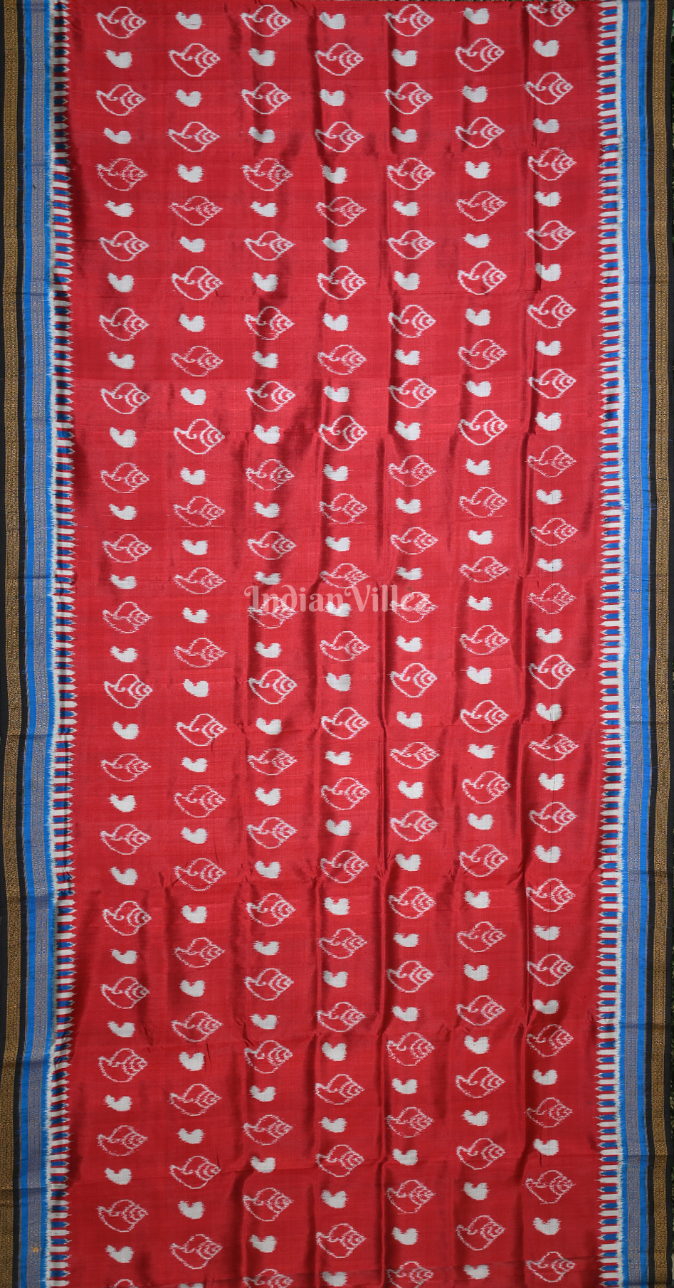 Maroon Blue  Sankha Motif Odisha Ikat Khandua Silk Saree 