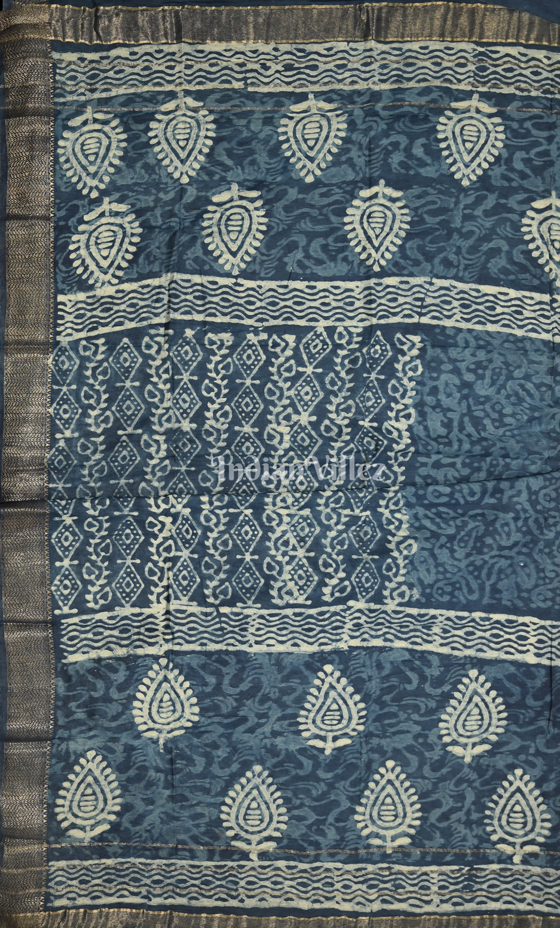 Blue White Dabu Block Printed Cotton Suit Sets 