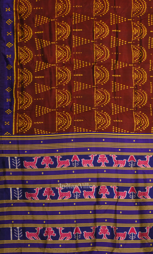 Maroon Blue Jhoti Theme Odisha Ikat Contemporary Designer Silk Saree