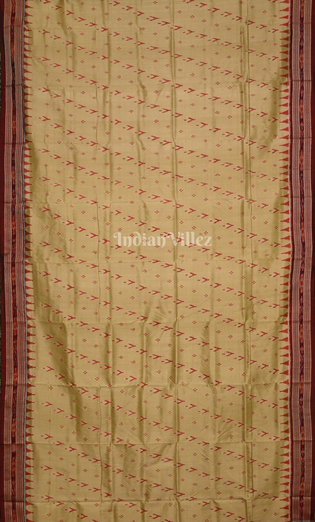 Cream Maroon Mayur Chandrika Odisha Ikat Khandua Silk Saree 