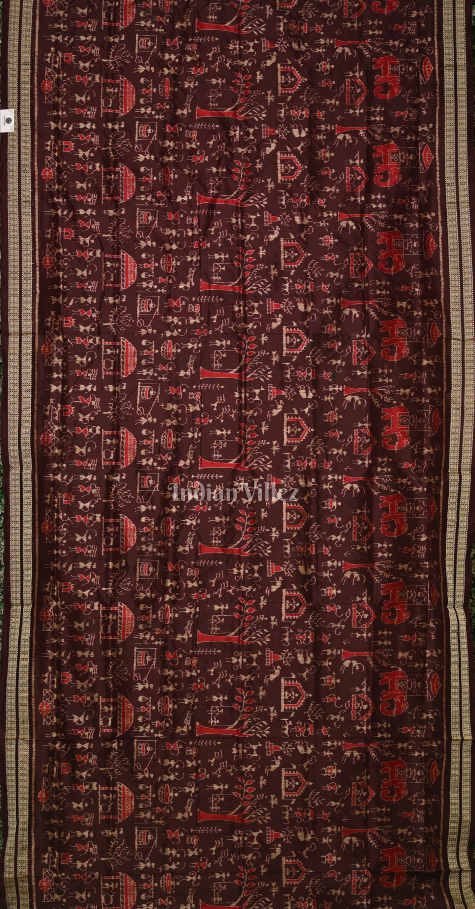 Exclusive Coffee Tribal Theme Designer Odisha Ikat Sambalpuri Silk Saree