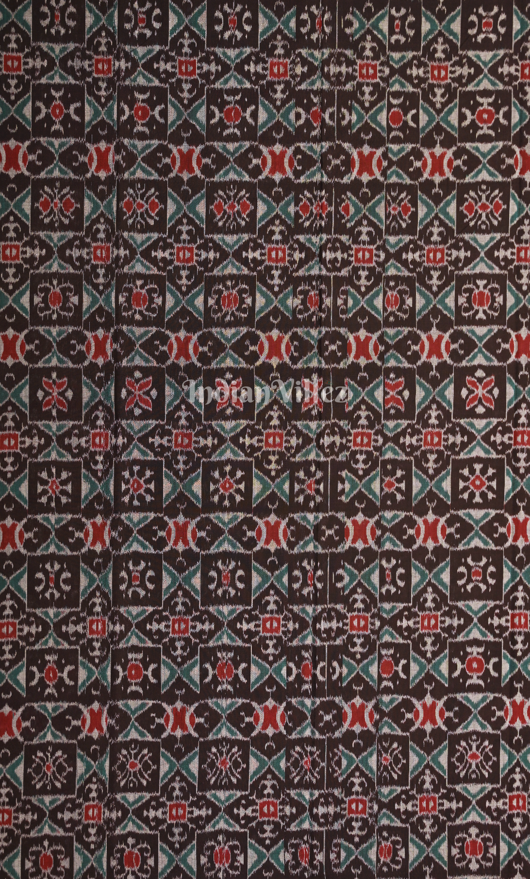 Coffee Green Tribal Design Odisha Ikat Sambalpuri Dress Set & Dupatta 