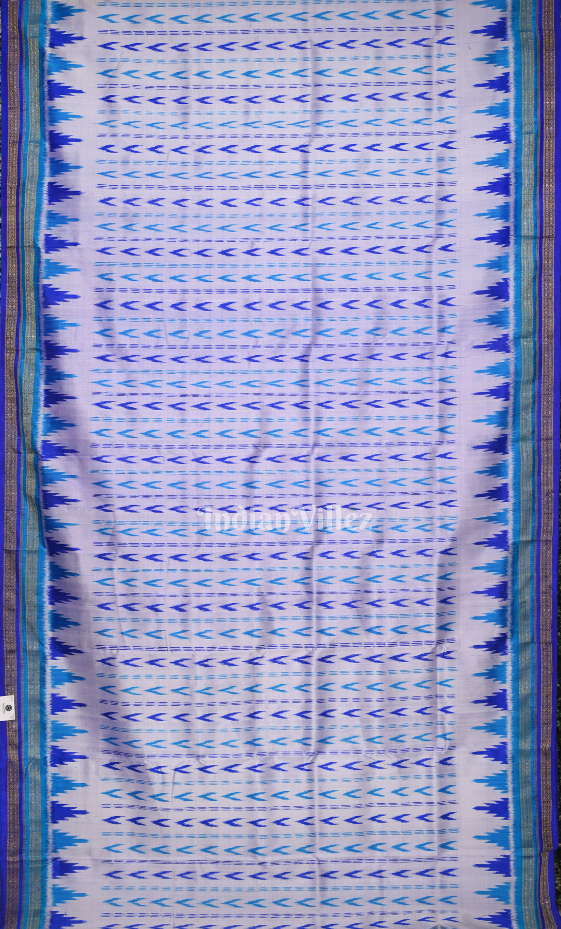 White Indigo Blue Odisha Ikat Khandua Silk Saree