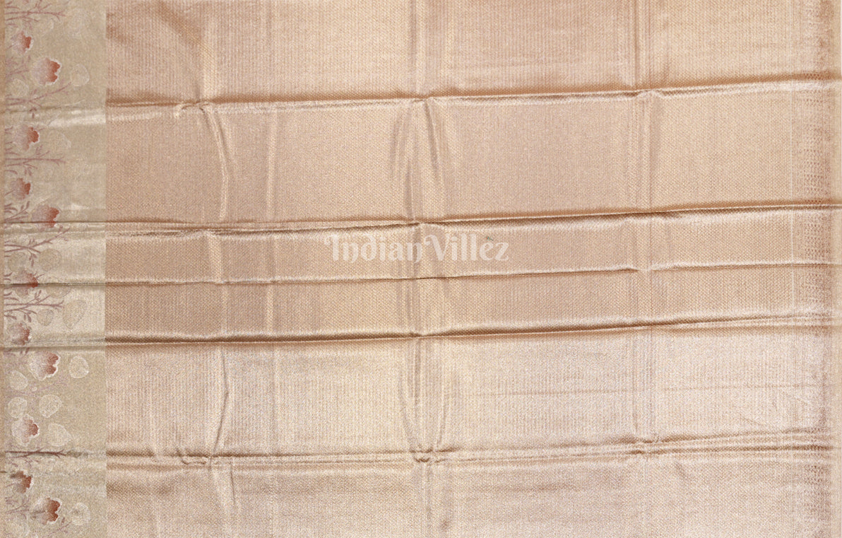 Beige Floral Pure Kanjivaram Tissue Silk Saree 