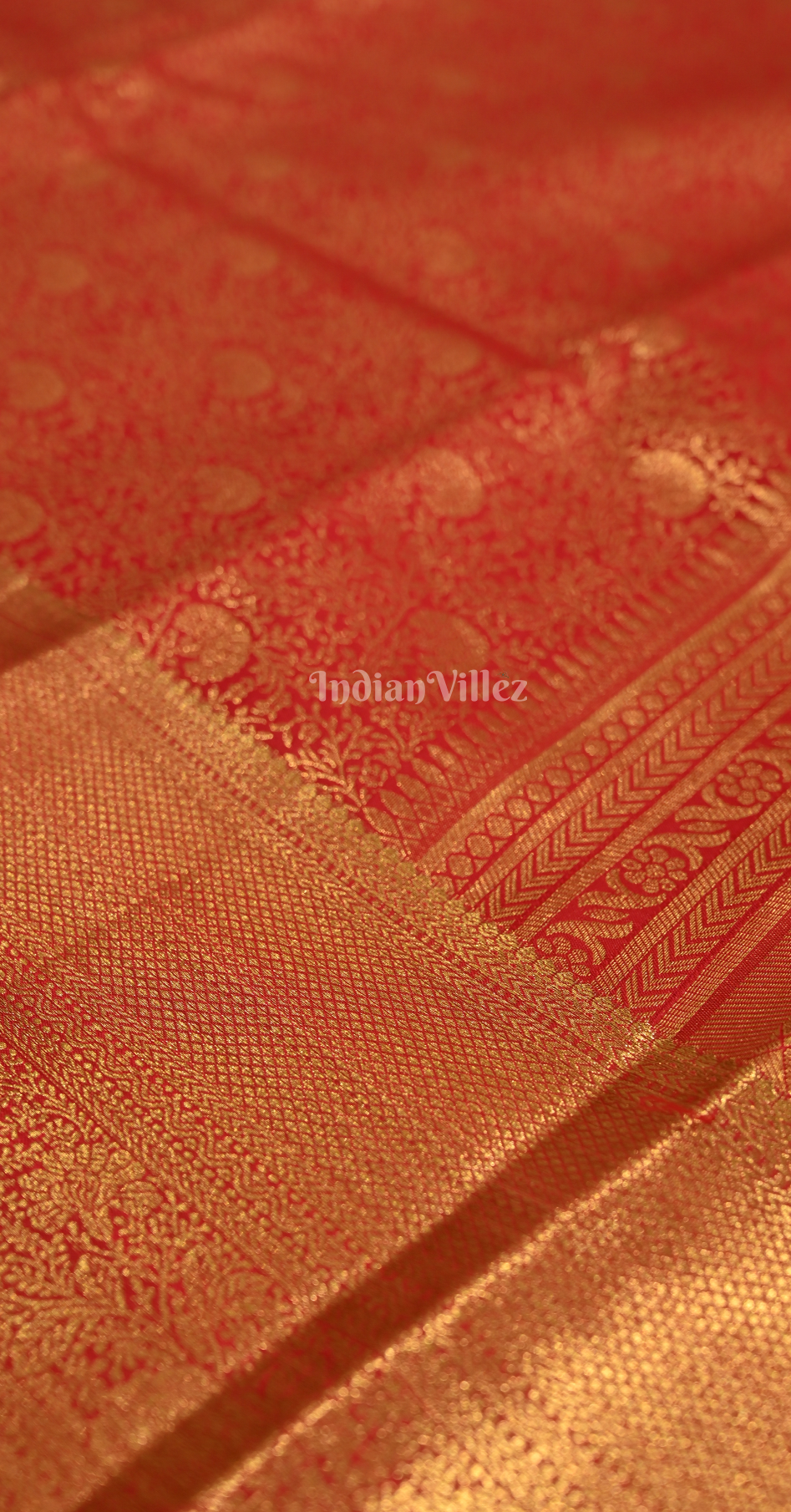 Crimson Red Golden Floral Brocade Pure Kanjivaram Silk Saree 