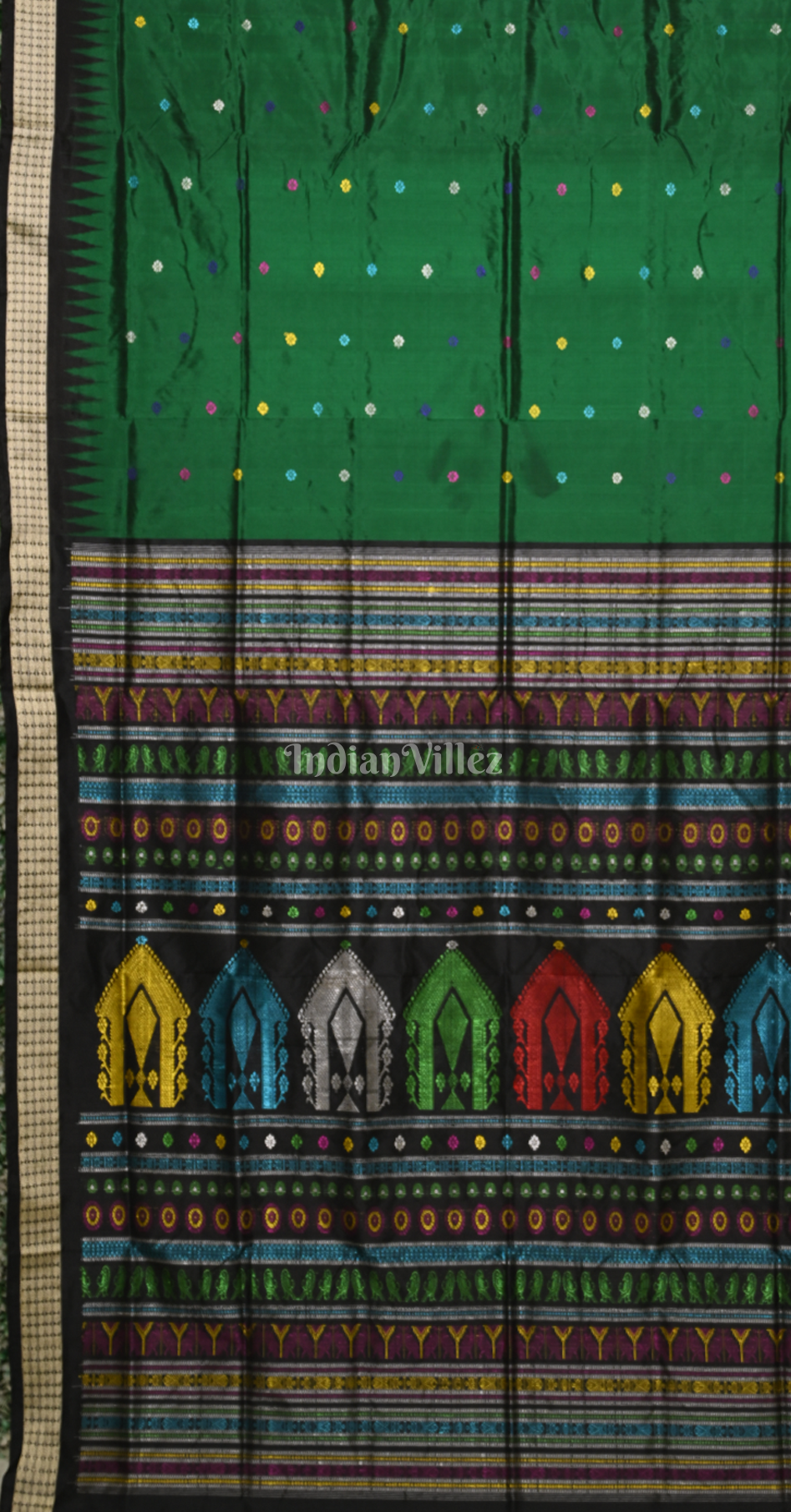 Green Black Dolabedi Odisha Ikat Bomkai Sambalpuri Ikat Silk Saree 