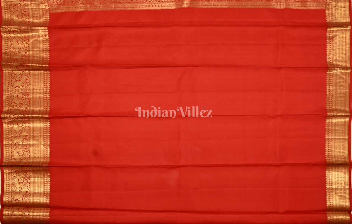 Exclusive Coral Red All-Over Floral Brocade Pure Kanjivaram Silk Saree  