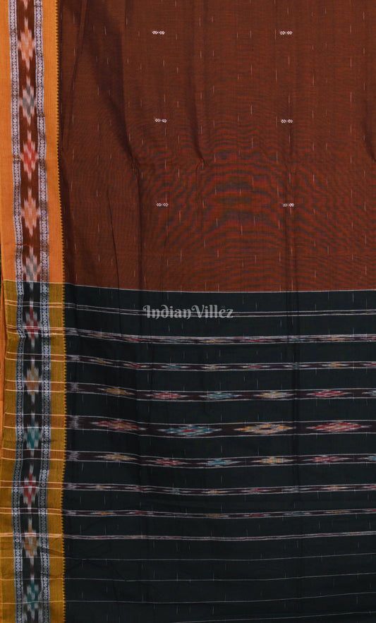 Brown Blue Odisha Ikat Maniabandha Cotton Saree 