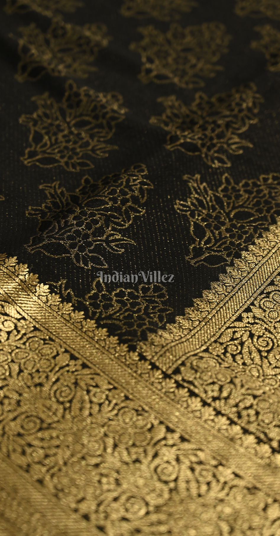 Black Golden Floral Motif Kanjivaram Georgette Saree