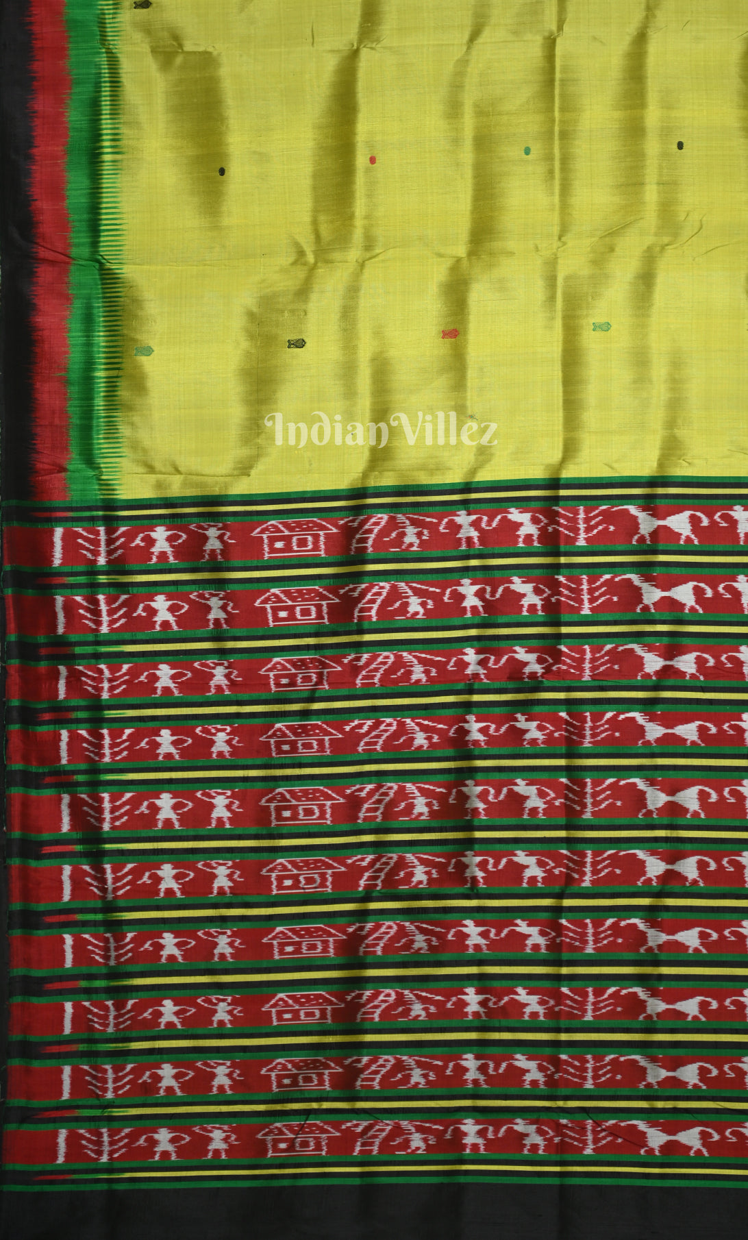 Mehendi Green Red Fish Motif Odisha Ikat Contemporary Silk Saree