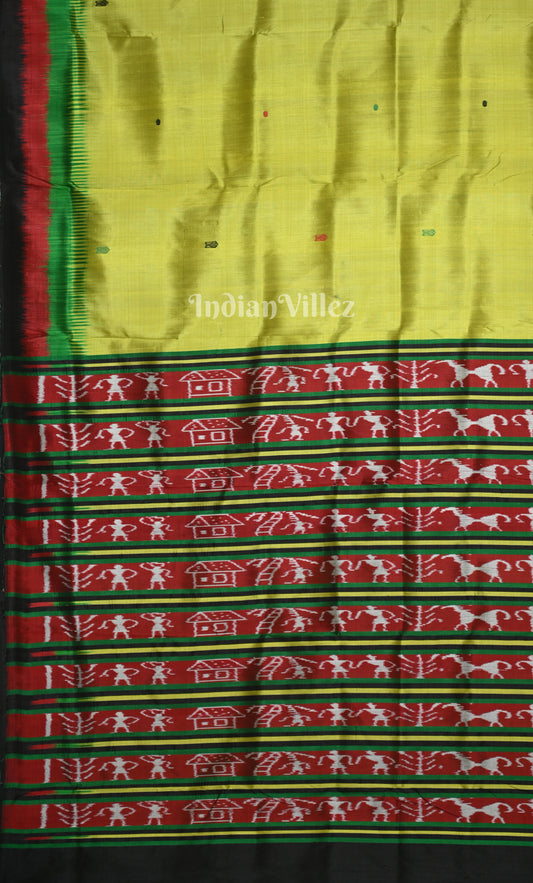 Mehendi Green Red Fish Motif Odisha Ikat Contemporary Silk Saree