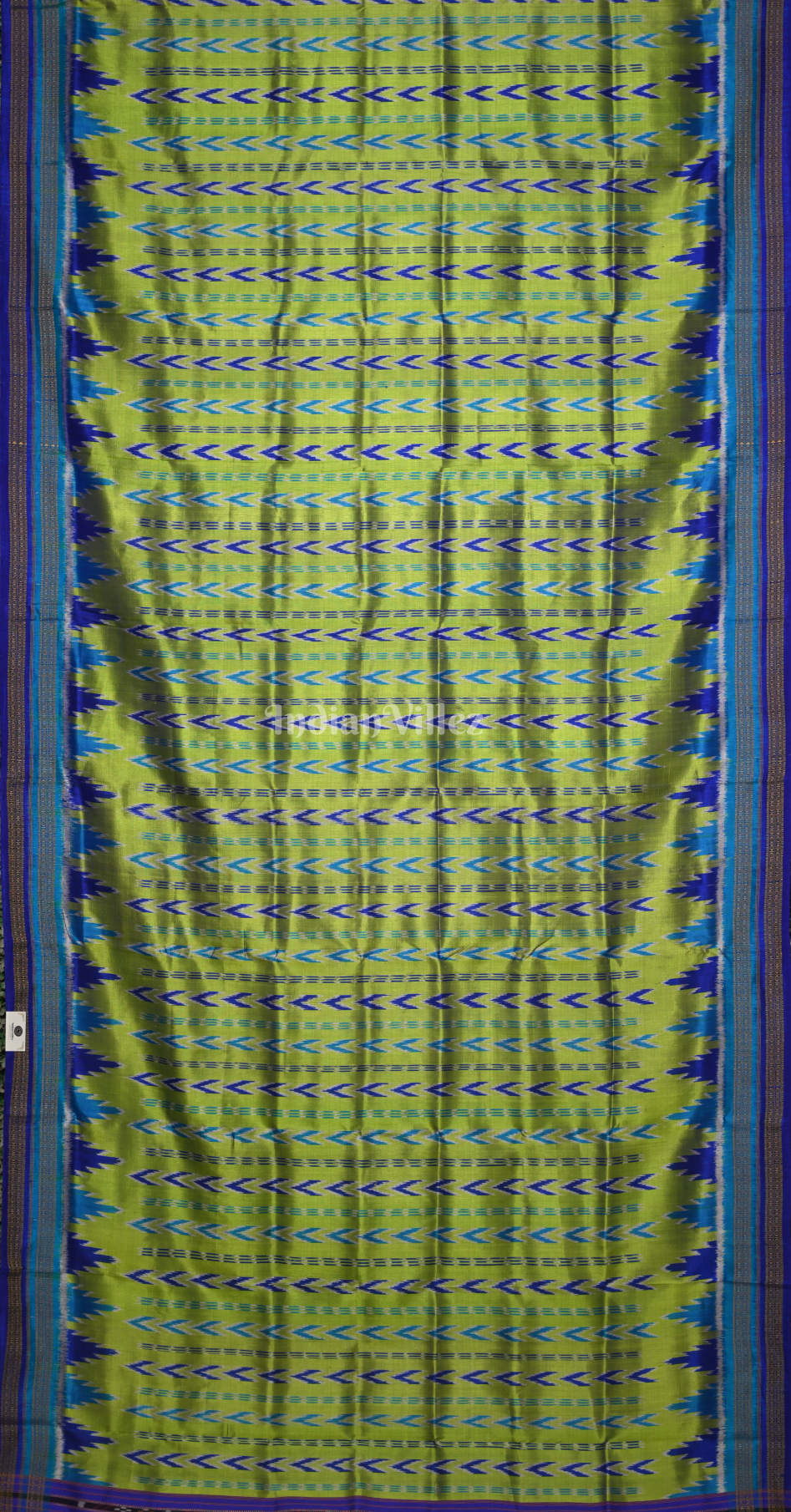 Lime Green Blue Odisha Ikat Khandua Silk Saree 