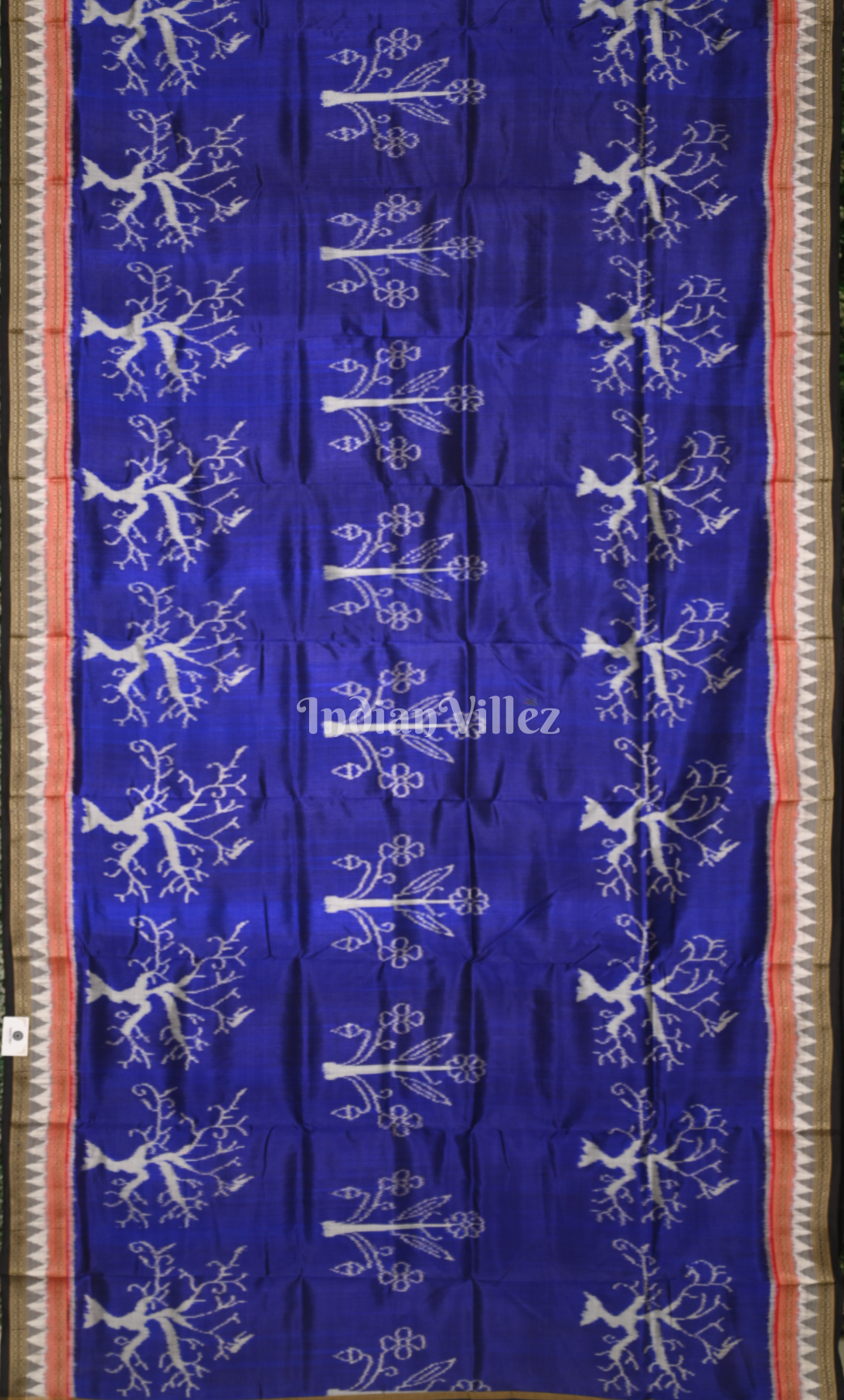 Blue Black Tree Motif Odisha Ikat Khandua Silk Saree