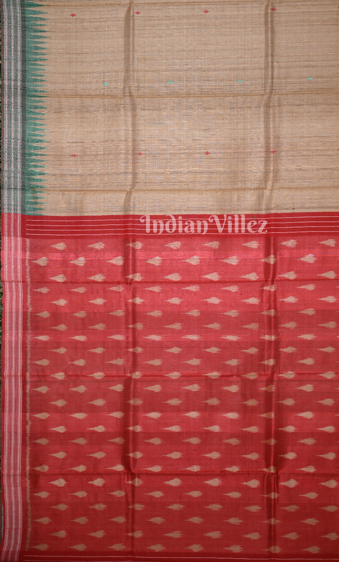 Beige Red Fine Gopalpur Tussar Silk Saree