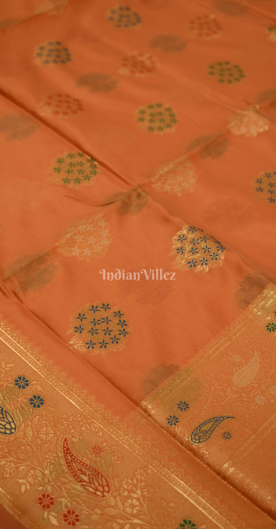 Orange Chanderi Silk Floral Meenakari Banarasi Silk Saree 
