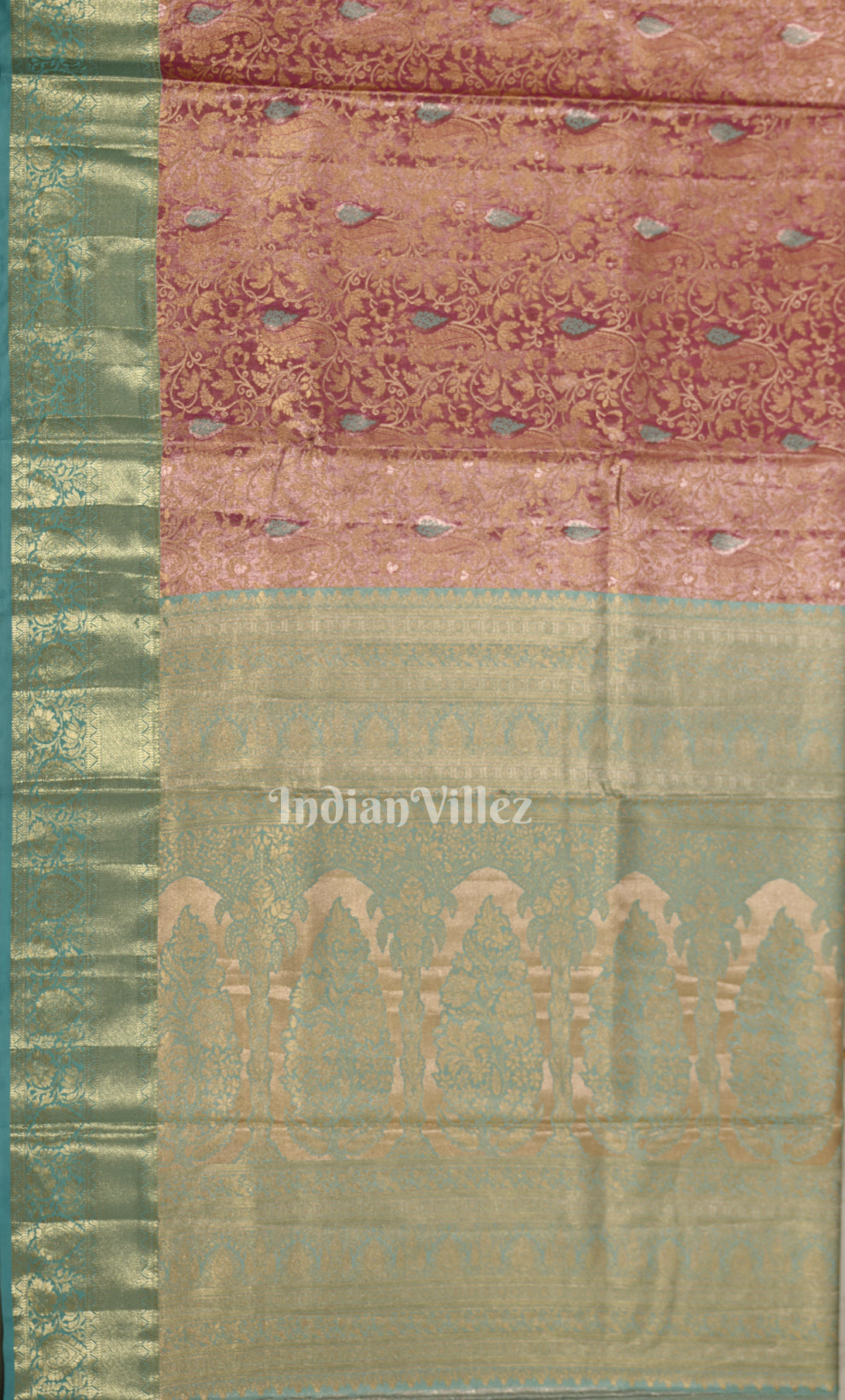 Magenta Pink with Aqua Blue Brocade Pure Kanjivaram Tissue Silk Saree 