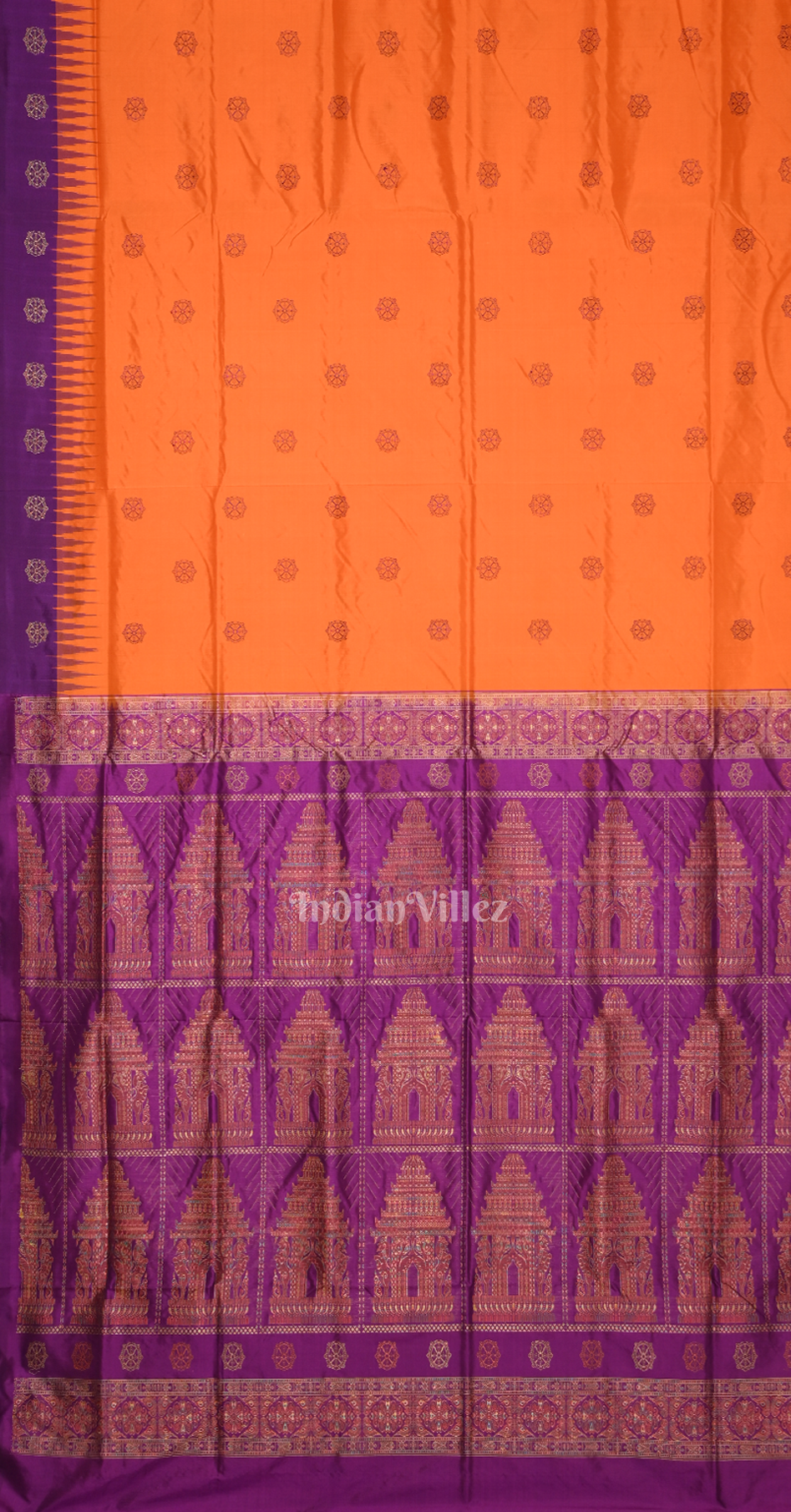 Exclusive Orange Purple Konark Temple Odisha Ikat Bomkai Sambalpuri Silk Saree 