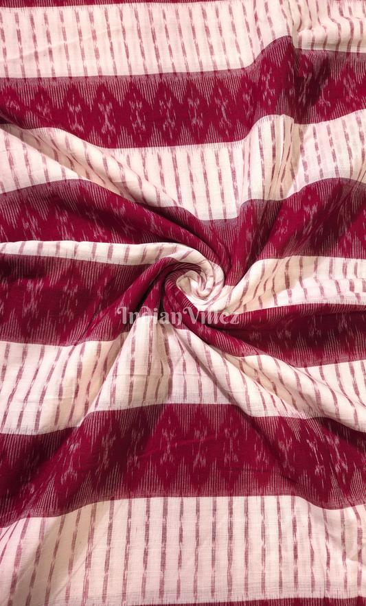 White Maroon Tribal Theme Odisha Ikat Sambalpuri Ikat Cotton Fabric
