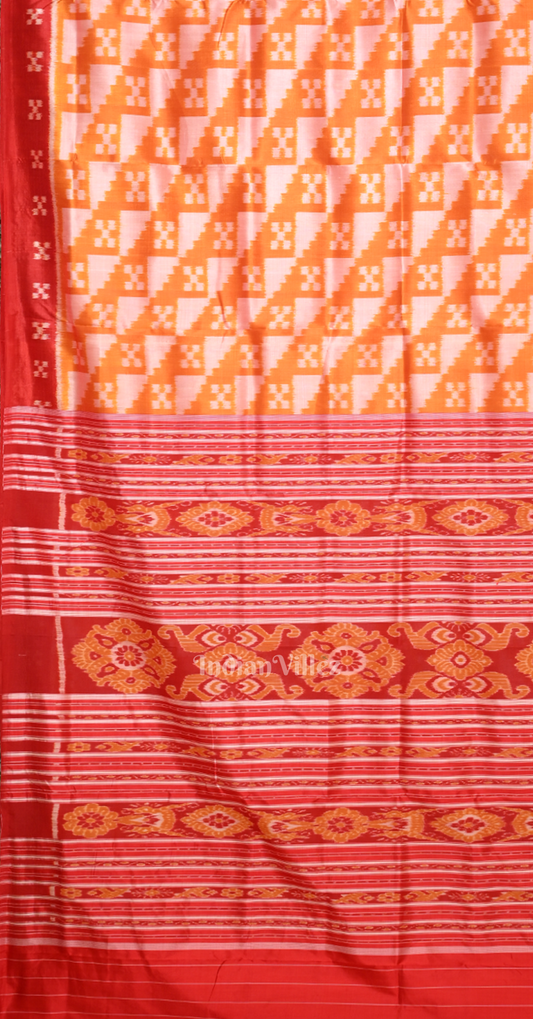 Orange Red Pasapali Contemporary Designer Silk Saree