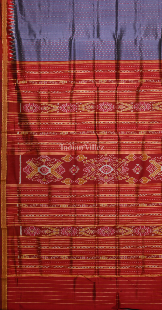 Slate Blue Maroon Stripped Odisha Ikat Khandua Silk Saree
