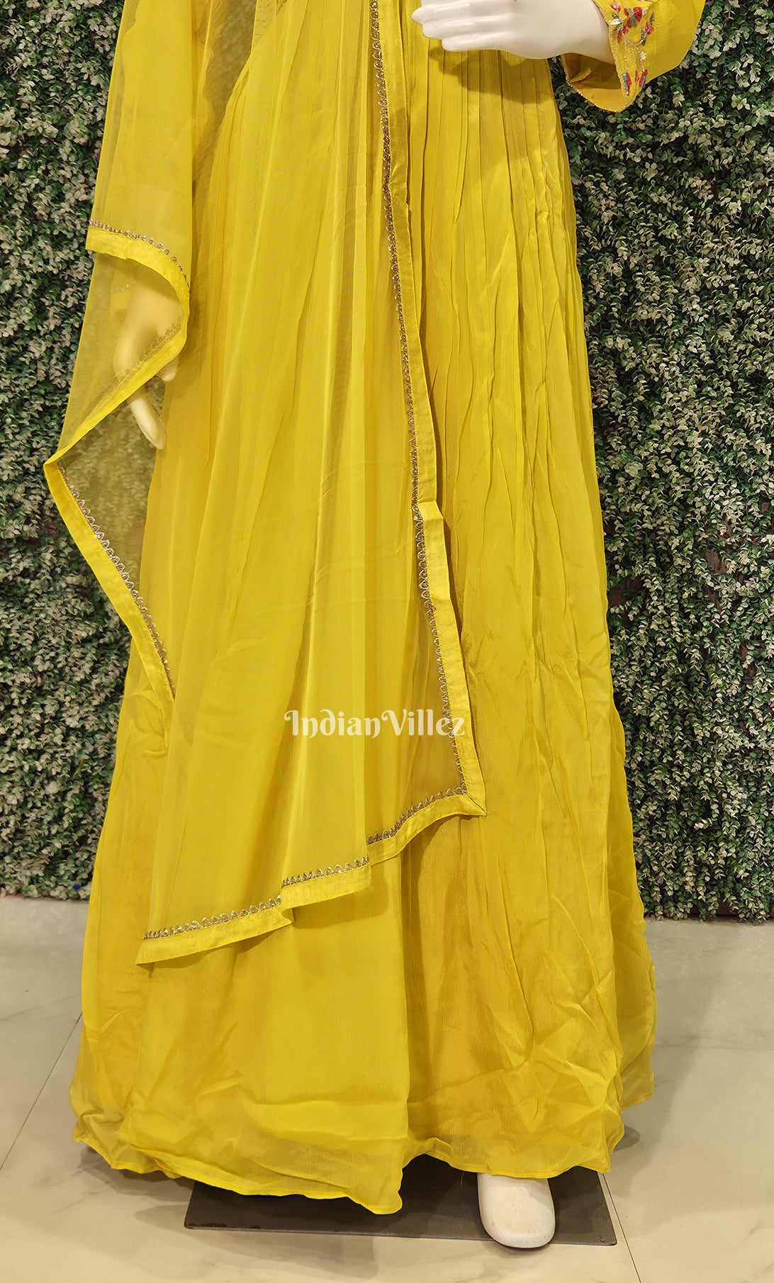 Mustard Yellow Floral Alia Cut Georgette Anarkali with Dupatta