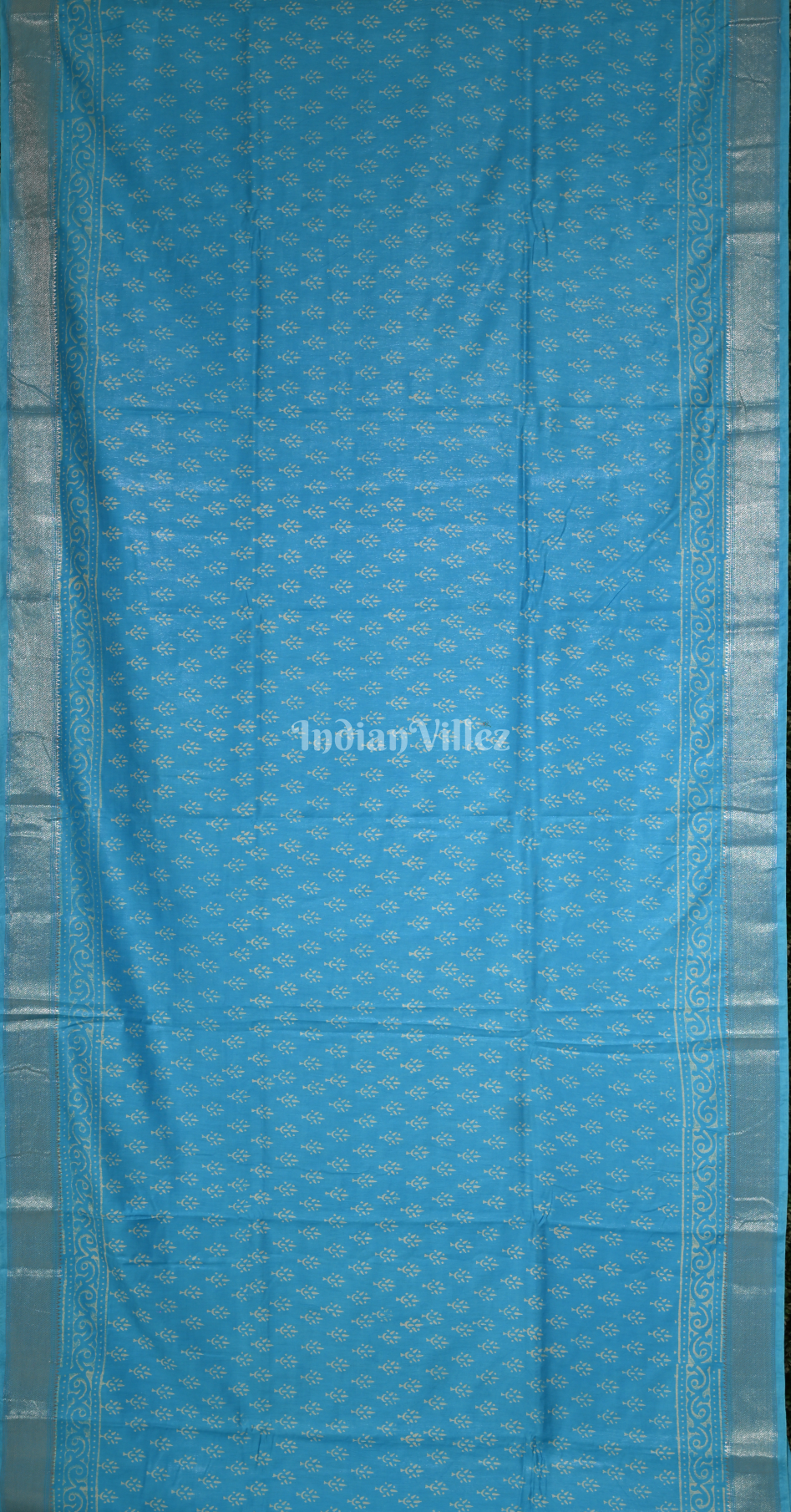 Surf Blue Block Printed Cotton Saree 