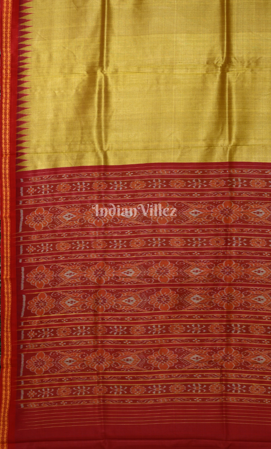 Mustard Yellow Red Dobby Border Fine Gopalpur Tussar Silk Saree