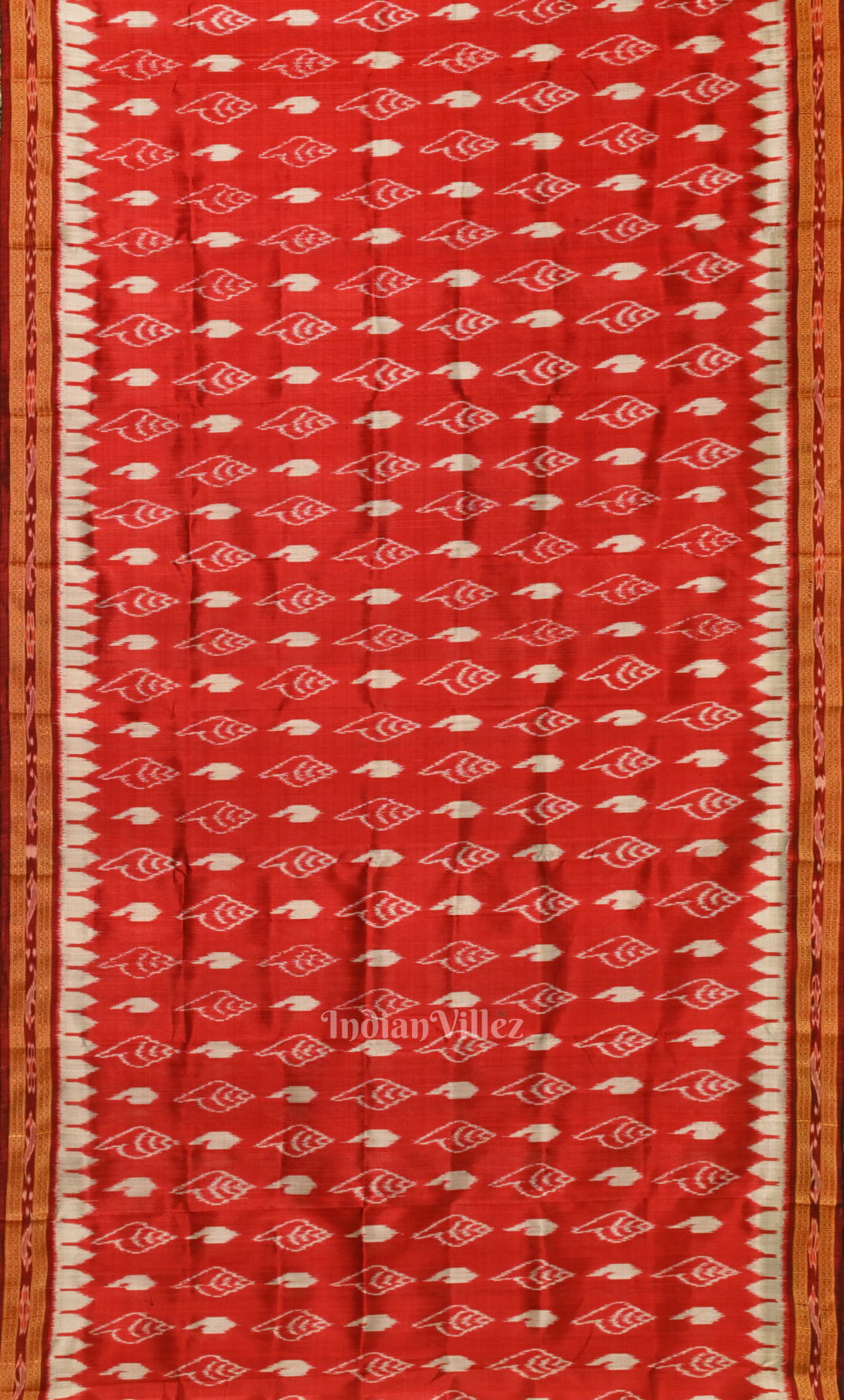 Red  Maroon Sankha Motif Odisha Ikat Khandua Silk Saree