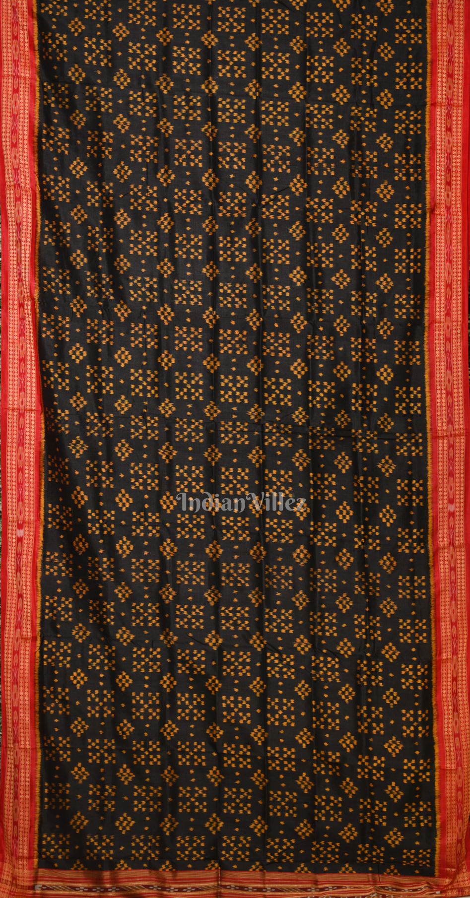Black Red  Pasapali Odisha Ikat Khandua Silk Saree