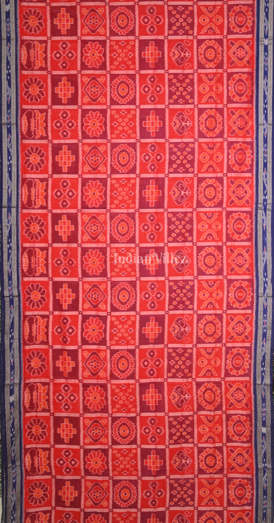 Red Blue Nabakothi Odisha Ikat Sambalpuri Pure Cotton Saree