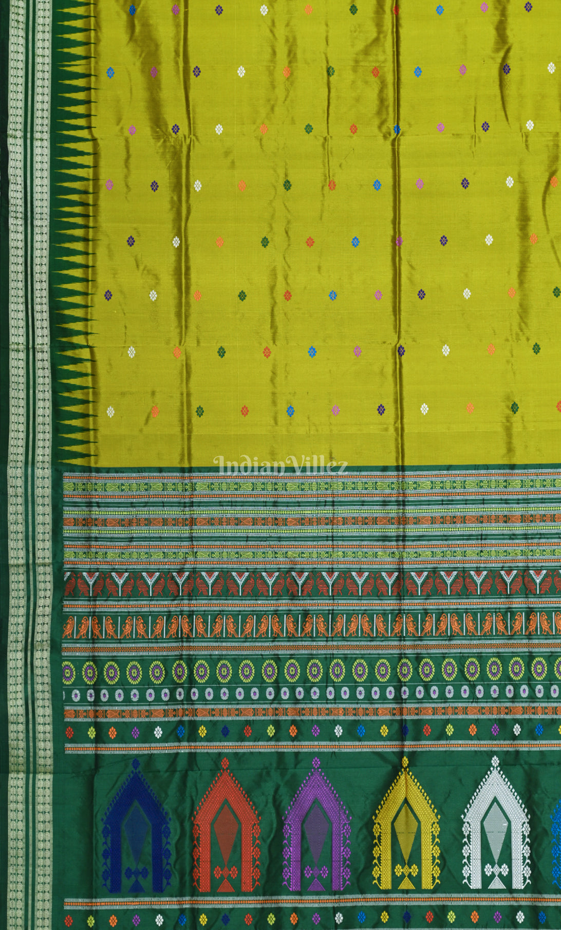 Lime Green Dolabedi Odisha Ikat Bomkai Sambalpuri Ikat Silk Saree 